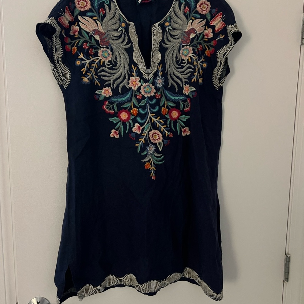 Johnny Was bisous embroidered easy linen tunic dress